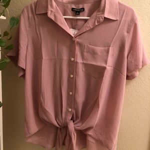 NWT J-Crew Mercantile. pink tie-front button up.